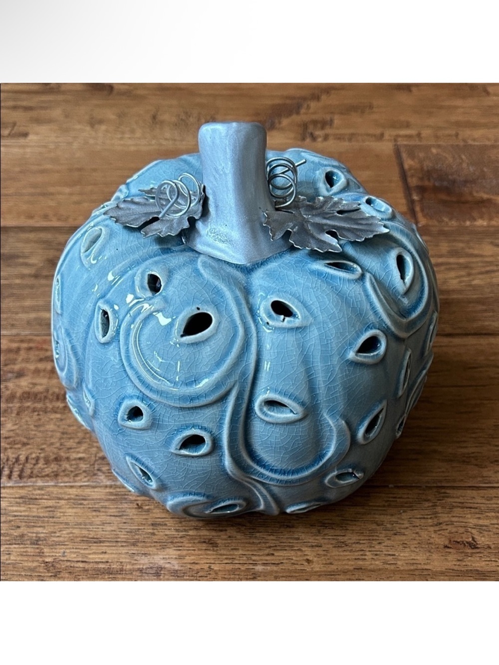 Department 56 Ceramic Pumpkin Candle Holder Blue Halloween Fall Collectible